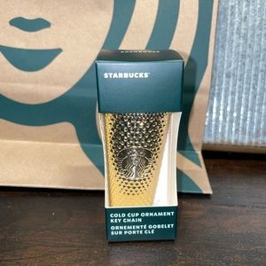 2022 New Release Starbucks Plastic Cold cup Holiday Gold Ornament Key‎ Chain